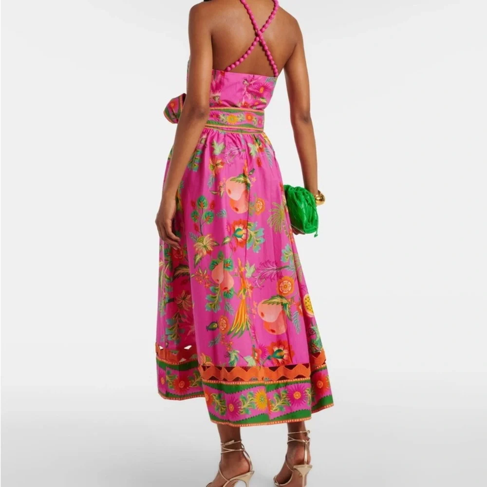 FARM Rio Pink Floral Printed Midi Dress with Green and Orange Accents - Picture 3 of 7